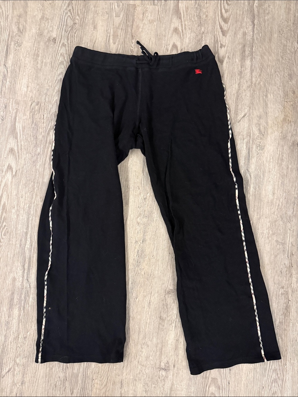 Burberry Black Straight-Leg Track Pants with Check Side Trim